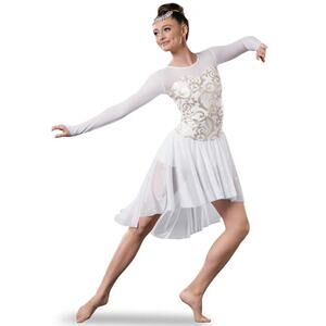 Dance Costume Medium Adult White Weissman 9376 Lyrical Contemporary Lace Sequin